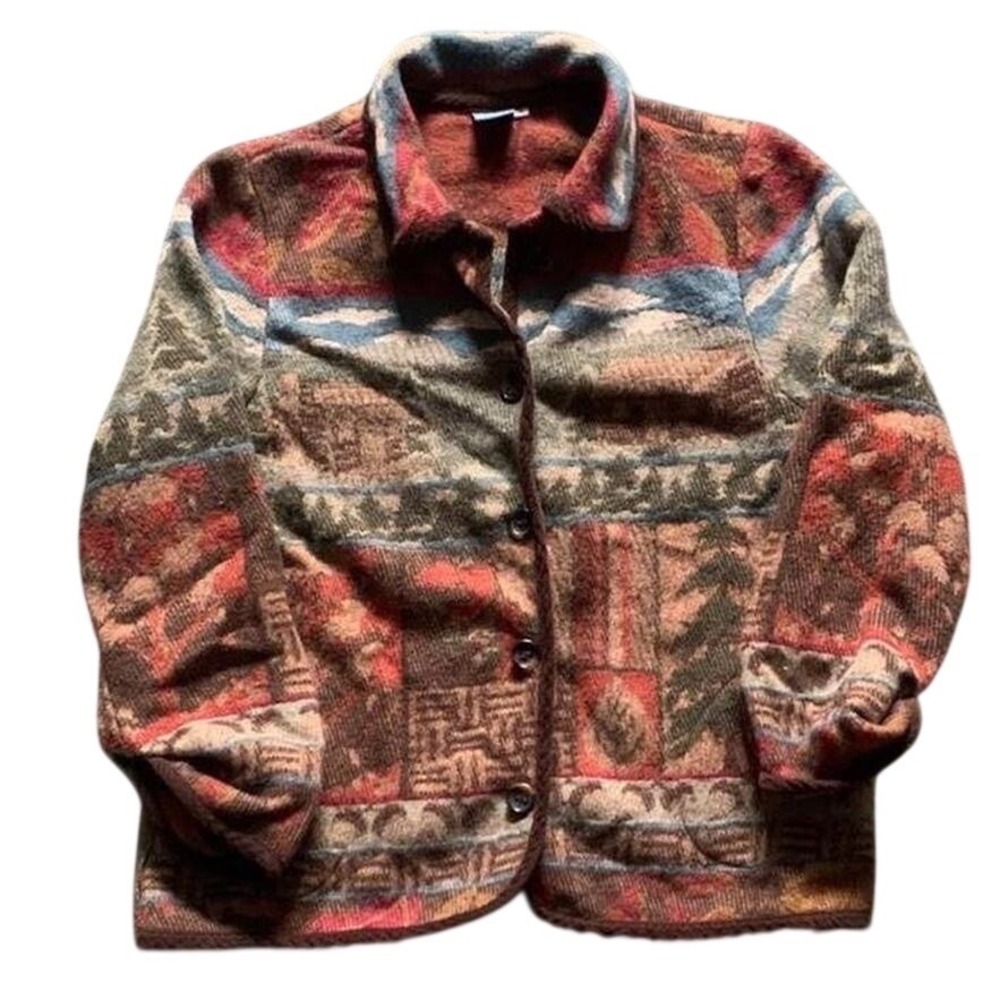 Ivy Tapestry Jacket Women's Medium Scenic Mountain Cabin Landscape Button Up